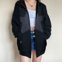 Cargar imagen en el visor de la galería, European And American Street Style Fashion Five-pointed Star Patch Zipper Large Pocket Sweatshirt Autumn And Winter Leisure Coat