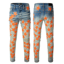 Load image into Gallery viewer, Five-pointed Star Stitching Trendy High Craft Stretch Slim Jeans
