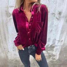 Load image into Gallery viewer, Women's Velvet Long-sleeved Single-breasted Shirt Casual Lapel Long Sleeve Solid Color Tops Daily Wear