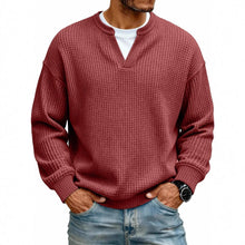 Load image into Gallery viewer, Simple Waffle-Weave V-neck SweatShirt For Men Fall Spring Two-Piece Casual Long-Sleeve T-Shirt For Daily Wear Work Outfit Streetwear