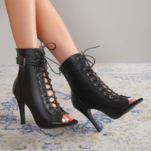 Load image into Gallery viewer, Women's Peep Toe High Heel Pumps Shoes Fashion Lace-up Buckle Sandals With Back Zipper Design