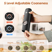 Cargar imagen en el visor de la galería, 1Pc Electric Salt And Pepper Grinder Rechargeable Charging Base Automatic Salt Mill LED Indicator Adjustable Coarseness One Hand Easy Operation