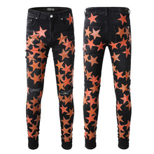 Load image into Gallery viewer, Five-pointed Star Stitching Trendy High Craft Stretch Slim Jeans