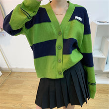 Load image into Gallery viewer, Korean Style Wide Stripe Color Matching V-neck Sweater Top Women