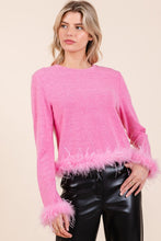 Load image into Gallery viewer, Mittoshop Feather Trim Long Sleeve Crop Hacci Knit Top