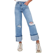 Load image into Gallery viewer, Solid Color Trousers High Waist Ripped Jeans For Women