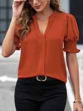 Load image into Gallery viewer, Notched Short Sleeve Blouse