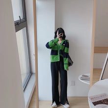 Load image into Gallery viewer, Korean Style Wide Stripe Color Matching V-neck Sweater Top Women