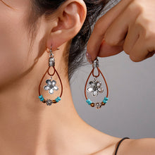 Load image into Gallery viewer, Vintage Earrings Ethnic Style Antique Silver Flower Turquoise Rope Pendant Women's Jewelry