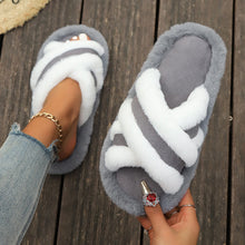 Load image into Gallery viewer, Fluffy Slippers Cross Strap Stitching Warm Casual Platform Slippers