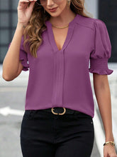 Load image into Gallery viewer, Notched Short Sleeve Blouse