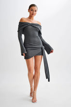 Load image into Gallery viewer, Knitted Off-shoulder Irregular Lace-up Dress Sweater