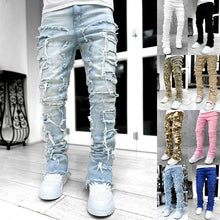 Load image into Gallery viewer, Ins Fringes Ripped Trousers Individual Patched Pants Long Tight Fit Stacked Jeans For Mens Clothing