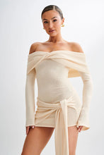 Load image into Gallery viewer, Knitted Off-shoulder Irregular Lace-up Dress Sweater