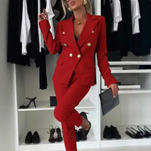 Load image into Gallery viewer, Casual Blazer Suit Slim Lapel Double-breasted Jacket And Zip-up Trousers Women's Clothing