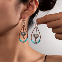Load image into Gallery viewer, Vintage Earrings Ethnic Style Antique Silver Flower Turquoise Rope Pendant Women's Jewelry