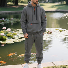 Cargar imagen en el visor de la galería, Men's Loose Sports And Leisure Suit Sweater Fleece-lined Hoodie Set Zipper Multi-Pocket Pullover Men's Sports Casual Top Two-piece Set