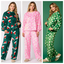 Cargar imagen en el visor de la galería, 2024 Casual Flannel Pajama Sets For Women 2 Piece Cute Long Sleeve Matching Lounge Shirts Sets Santa Claus Pajamas Homewear