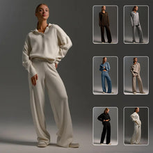 Load image into Gallery viewer, Women's Sweatshirt Suit Casual Collared Long-Sleeved Pullover Top And Loose Straight-Leg Pants Fashion Sport Trousers Set