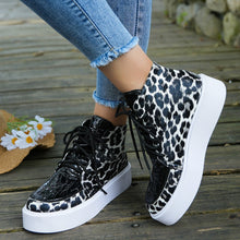 Load image into Gallery viewer, Autumn New High-top Leopard Print Flat-heeled Platform Lace Color Block Casual Women's Shoes
