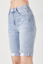 Load image into Gallery viewer, RISEN High Rise Distressed Denim Bermuda Shorts