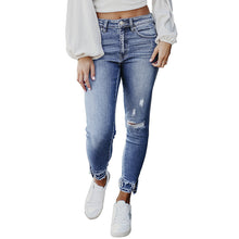 Cargar imagen en el visor de la galería, Pantalones pitillo desgastados con dobladillo deshilachado de moda Shiying Spring Four Seasons