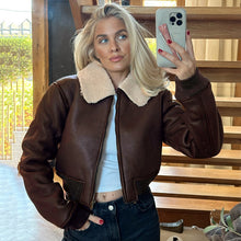 Load image into Gallery viewer, Solid Color Faux Leather Knitted Fur Lapel Zipper Basic Style Street Fashion