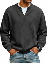 Load image into Gallery viewer, Simple Waffle-Weave V-neck SweatShirt For Men Fall Spring Two-Piece Casual Long-Sleeve T-Shirt For Daily Wear Work Outfit Streetwear