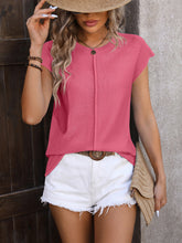 Load image into Gallery viewer, Rolled Cap Sleeve Round Neck Sweater Vest