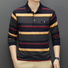 Cargar imagen en el visor de la galería, Camiseta de cuello polo a rayas para hombre de mediana edad