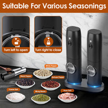 Cargar imagen en el visor de la galería, 1Pc Electric Salt And Pepper Grinder Rechargeable Charging Base Automatic Salt Mill LED Indicator Adjustable Coarseness One Hand Easy Operation