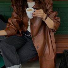 Load image into Gallery viewer, Retro Niche Lapel Waist Belt Single-breasted Long Leather Trench Coat
