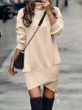 Load image into Gallery viewer, Long Sleeve Dress Solid Color High Neck Cross Short Dress Womens Clothing