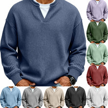 Load image into Gallery viewer, Simple Waffle-Weave V-neck SweatShirt For Men Fall Spring Two-Piece Casual Long-Sleeve T-Shirt For Daily Wear Work Outfit Streetwear
