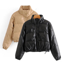 Load image into Gallery viewer, Casual Pure Color Simple Imitation Leather Cotton Clothes Women