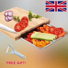Cargar imagen en el visor de la galería, Bamboo Wooden Chopping Board Cutting Slicing Sliding Stainless Steel Tray