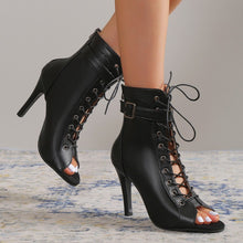 Load image into Gallery viewer, Women's Peep Toe High Heel Pumps Shoes Fashion Lace-up Buckle Sandals With Back Zipper Design