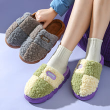 Load image into Gallery viewer, Color-matching Home Slippers Winter EVA Thick-soled Warm Plush Cotton Slippers Women Men Indoor Anti Slip House Shoes