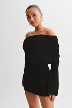 Load image into Gallery viewer, Women's Spring Summer Knitted Dress Elegant Party Boat Neck Dress Infant Off Shoulder Bodycon Long Sleeve Fuzzy Short Club Chic Mini Dress