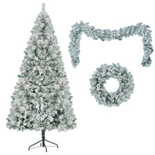 Load image into Gallery viewer, 6 Feet Snow Covered Christmas Tree, Pre-Installed Light Set With Tree & Garland & Garland, Artificial Hinged Christmas Tree With Colored LED Lights, 8 Lighting Modes, Pine Cone, Home Holiday Decoratio