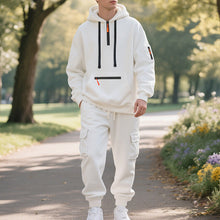Cargar imagen en el visor de la galería, Men's Loose Sports And Leisure Suit Sweater Fleece-lined Hoodie Set Zipper Multi-Pocket Pullover Men's Sports Casual Top Two-piece Set