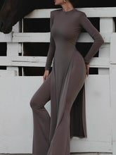 Load image into Gallery viewer, Slit Long Top & Tight Flared Pants Set