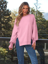 Load image into Gallery viewer, Slit Round Neck Long Sleeve Sweatshirt