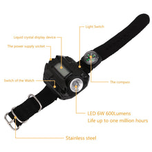 Load image into Gallery viewer, LED watch flashlight flashlight portable light USB charging 4 mode light tactical flashlight time display with compass