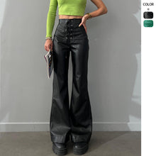 Load image into Gallery viewer, Women's Leather High Waist Stretch Metal Hole Lace-up Pants