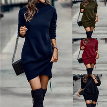 Load image into Gallery viewer, Long Sleeve Dress Solid Color High Neck Cross Short Dress Womens Clothing