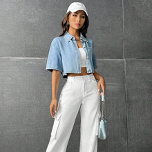 Load image into Gallery viewer, Fashion Thin Denim Small Waistcoat Short Sleeve Shirt