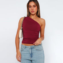 Cargar imagen en el visor de la galería, Top tipo chaleco plisado con un solo hombro y espalda descubierta en color liso