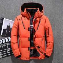 Load image into Gallery viewer, Men's Short Winter Thick White Duck Down Hooded Jacket Multi-pocket Outdoor Set