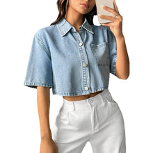 Load image into Gallery viewer, Fashion Thin Denim Small Waistcoat Short Sleeve Shirt